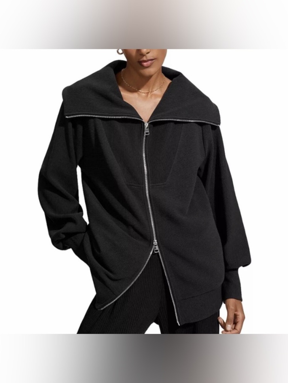 Varley Ells Ribbed Zip Sweater Jacket XS Black